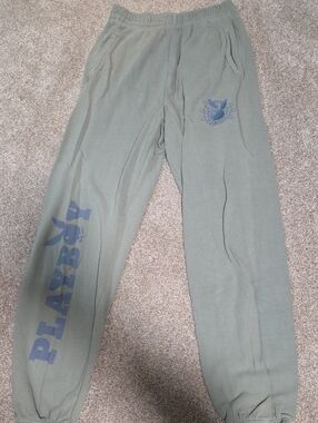 PLAYBOY Olive Green Lounge Joggers with Blue Logo